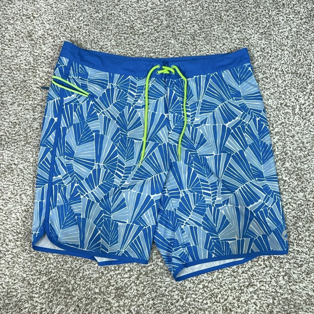 Vineyard Vines Board Shorts Mens 38 Blue Geometric Zip Pocket Swim Trunks Beach